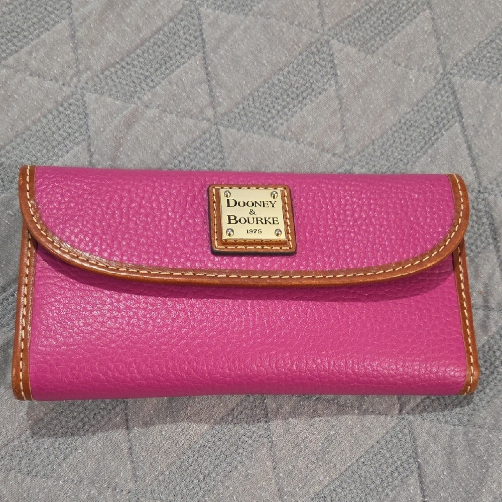Dooney & Bourke Pink and Brown Pebbled Leather Wallet